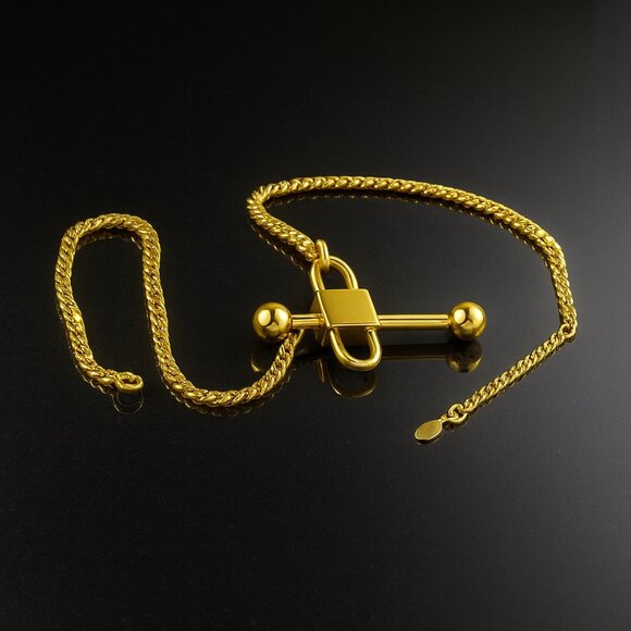 🆕Minimalist Modern Padlock Bar Necklace 18K Gold Plated Stainless Steel - Picture 6 of 9